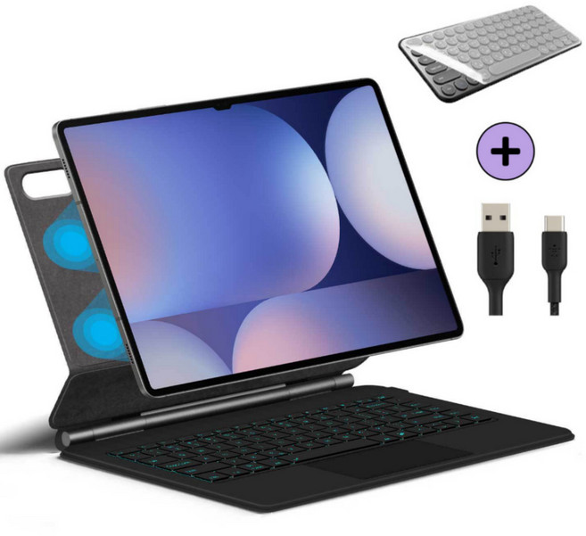 갤럭시탭S10 울트라/S9 울트라/S8 Ultra 호환 매직 블루투스 키보드 케이스 터치패드 커버 케이스나라, 블랙, 1개