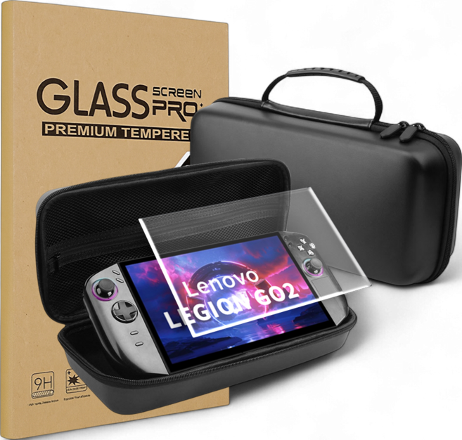 레노버 리전고2 하드쉘 파우치 + 액정 강화유리 필름, 1세트, 케이스 : 블랙 / 필름 : 투명
