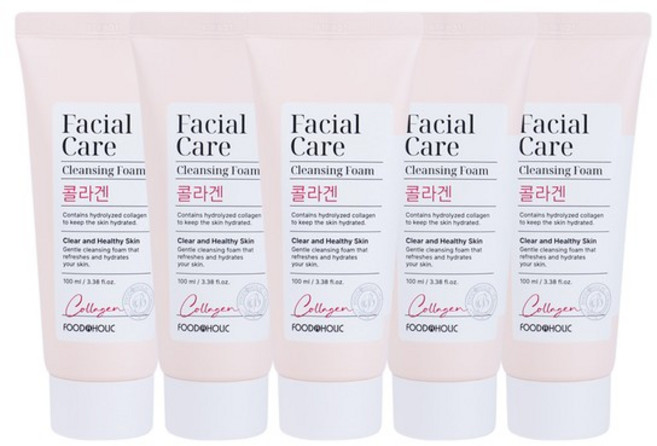 5개 페이셜 케어 클렌징폼 콜라겐 100ml /약알칼리성 모공탄력 클렌저, (5개)푸드어홀릭 페이셜 케어 클렌징폼 콜라겐 100m