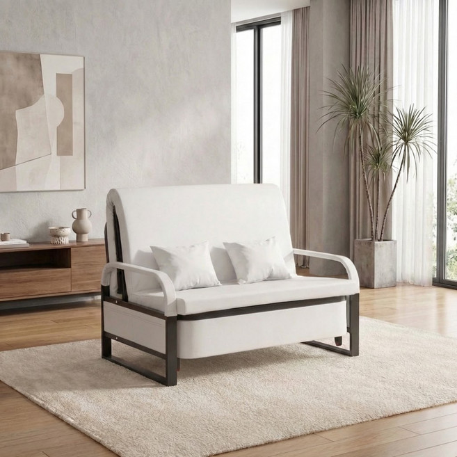 미스티 가죽 쇼파침대 1인용 접이식 2인용 소파베드 MTL5, 라텍스 아이보리_108cm