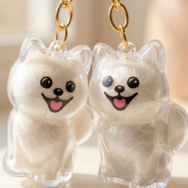 와니니 강아지털 보관 키링 고리, 2개, 포메