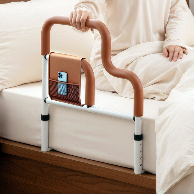 몬스터픽스 침대가드 낙상방지 노인 높이조절 기립난간 안전바 침대 안전가드, 브라운