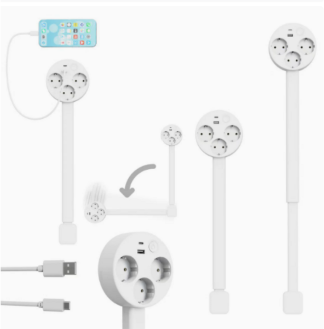 EU 전기 콘센트 확장 플러그 벽 소파 뒤 침대 옆 탁자 책상용 소켓, 1개