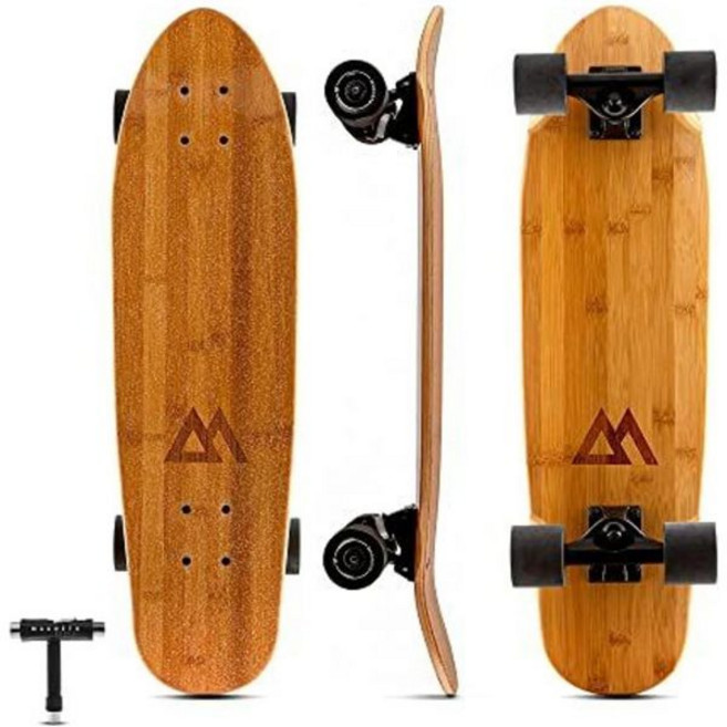 스트리트 스케이트보드 스탠다드 일반 마그네토 컴플리트 27.5인치 x 7.5인치 캐나다 메이플 우드 60MM 우레탄 휠 더블 킥 오목 데크 키즈 크루저 초보자 청소년 및 성인용, Bamboo, Skateboard