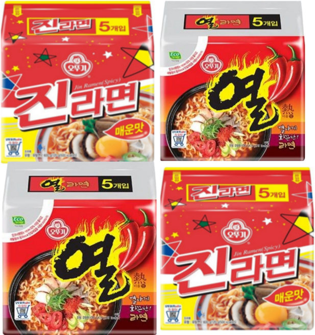 오뚜기 열라면 10p + 진라면 매운맛 10p, 1세트