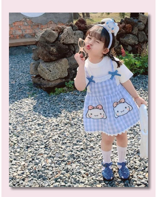[블루고래] 최신상 산리오 여아 어린이 여름 체크 원피스 시나모롤 마이멜로디 쿠로미 헬로키티 시원한 원피스 사이즈 110 (악세사리증정)