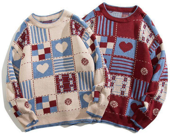 FINE ART 남녀공용 루즈핏 크리스마스 겨울 커플 빅사이즈 자카드 니트 스웨터