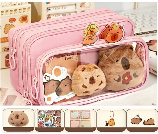 빌리네집 카피바라 필통 파우치 DIY 필꾸 학용품 선물, 핑크, 1개