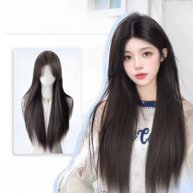 큐엔유 자연스러운 여성 긴머리 생머리 가발 패션가발 통가발, 1개, 자연블랙-가르마타입