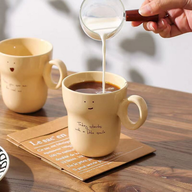 레터링 이모지 손잡이 머그컵, 쭈그리이모티콘 머그컵 ( 오와 ), 1개