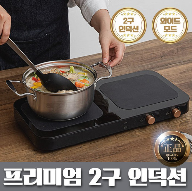 인덕션 2구 전기레인지 휴대용 업소용 식탁용 이동식 하이라이트 캠핑용 주방 식당 원룸, 일반형, 2구_인덕션_블랙/1+1