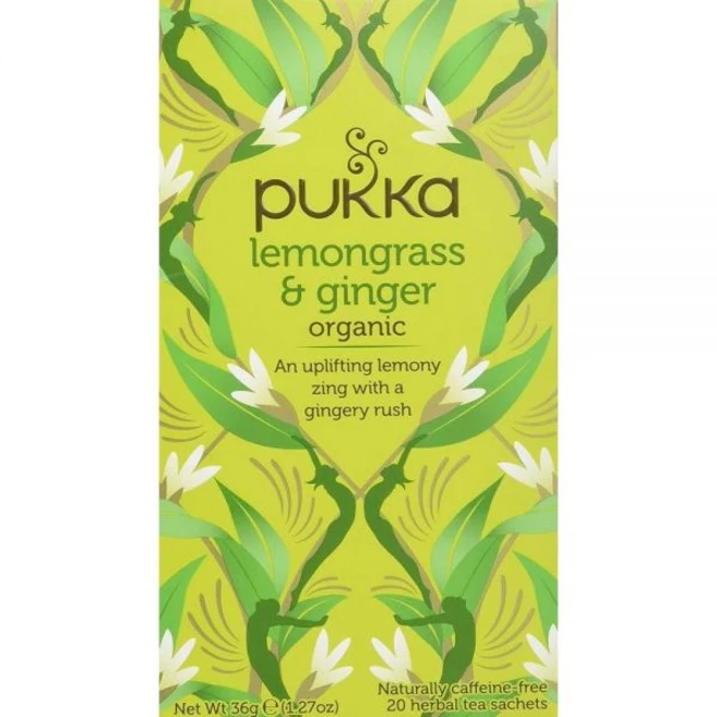 푸카 허브 유기농 레몬그라스 & 생강 카페인 무함유 허브차 티백 20개입 36g, 1개 - 쿠팡