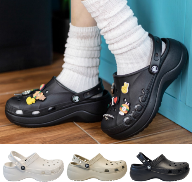 [백화점매장판] 크록스 클래식 플랫폼 클로그 여성 굽있는 샌들