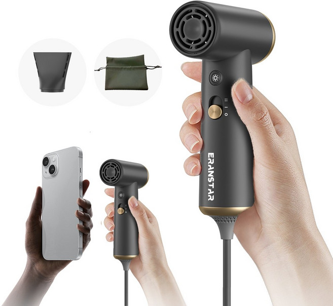 ERANSTAR 초미니고출력 헤어 드라이어 800W [BLDC 항공모터+원터치 먼지제거], 건메탈색