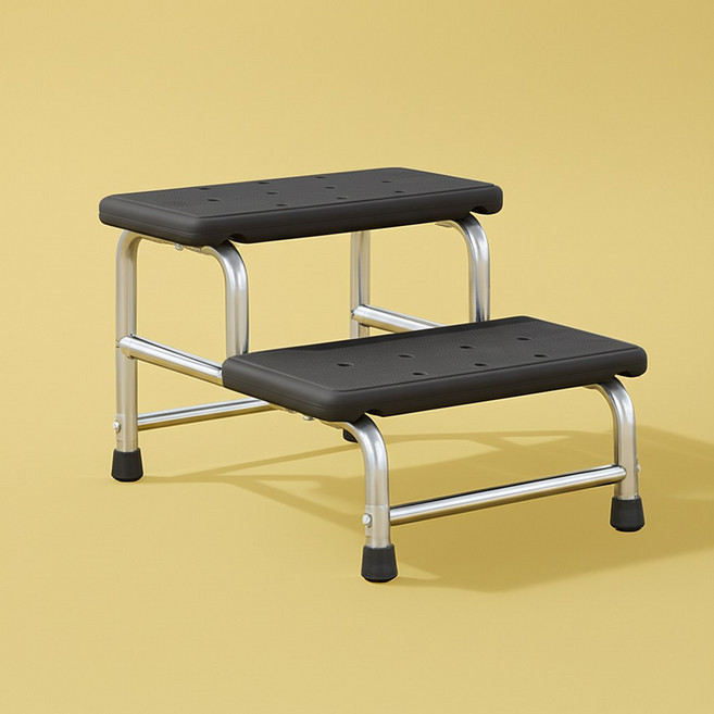 티맥 ABS 계단발판 1단 2단 가정용 철제발판 스텐 티맥 계단식 미니 사다리, 블랙 2단