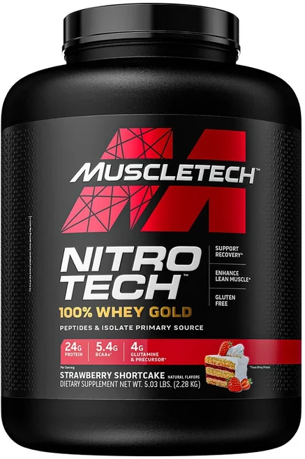 Muscletech Nitro Tech 100% Whey Gold Strawberry Shortcake 5.03 lbs (2.28 kg), 1개, 2.28kg, 1개 - 쿠팡