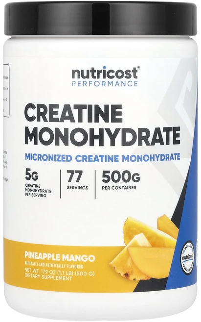 Nutricost 뉴트리코스트 크레아틴 모노하이드레이트 파인애플 망고 1.1 lb (500g) 파우더 운동보, 500g, 1개 - 쿠팡