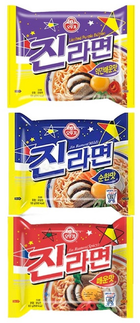 진라면 3종세트-[약간매운맛120g+순한맛120g+매운맛120g], 4세트