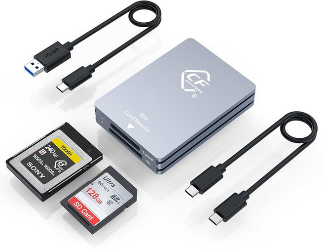 CF Express B형 및 SD 듀얼 슬롯 메모리 카드 리더 10Gbps USB 3 2세대 2세대 CF Express 어댑터 메모리 카드 리더 USB C to USB C /, 1 CFexpress Type B+SD Card Rea, Grey