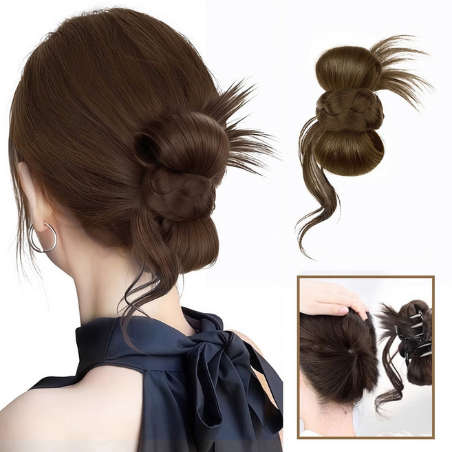 예삐스토어 웨이브 드롭 로우번 집게 가발 올림머리 벼머리 집게핀 번가발, 브라운블랙+라이트브라운, 1개