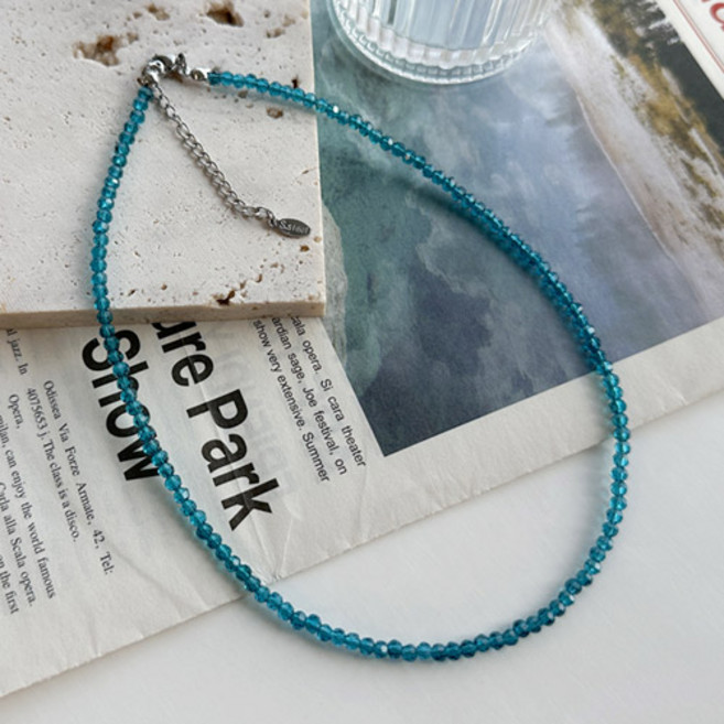 스카이 블루 크리스탈 비즈 원석 초커 목걸이