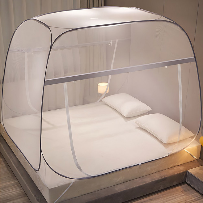 원터치 스퀘어앵글 돔 모기장 미세 방충망 침대 대형 접이식, 그레이