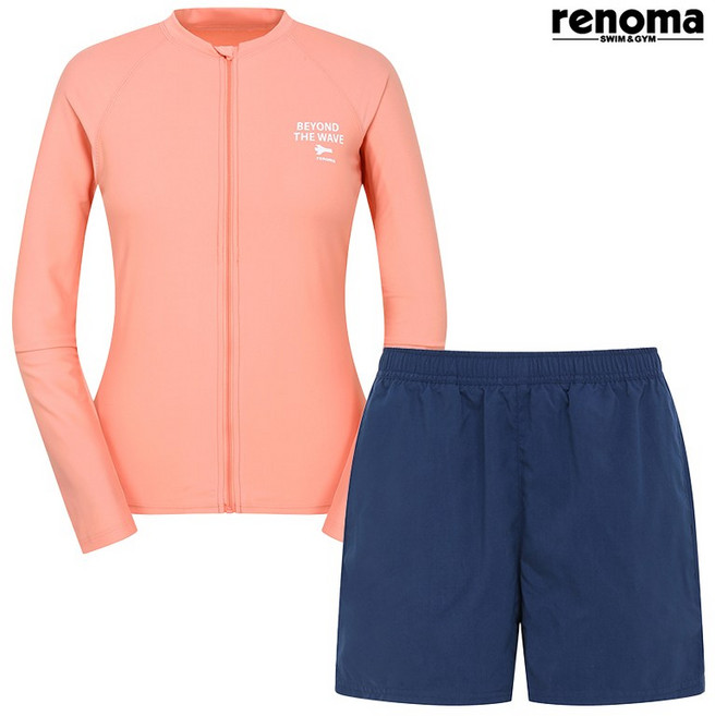 [레노마수영복] 여성 심플 집업 인컵 래쉬가드세트 (RN-LS2F706_CR)