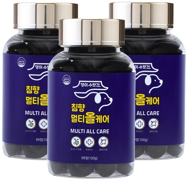 강아지 종합영양제 기관지 피부 관절 눈 심장 유산균 항산화 면역력 댕이수랏간 침향 멀티올케어 100g, 99정, 3개