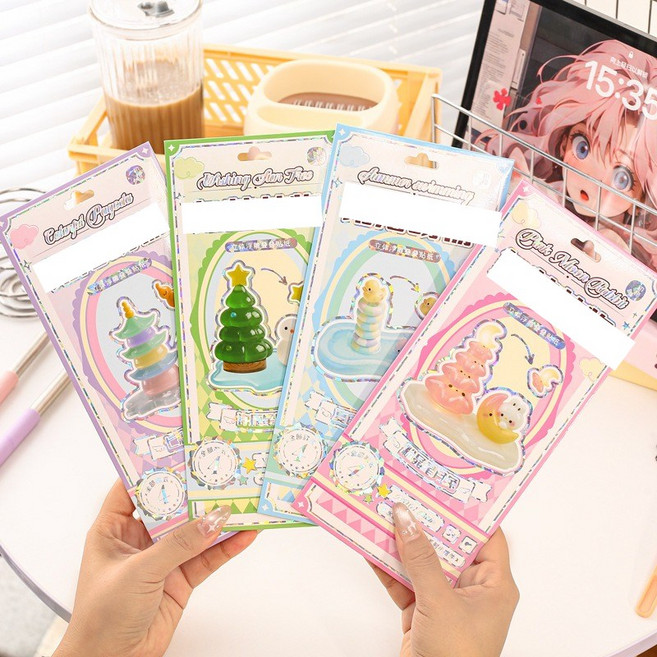 3D 크리스탈 스티커 봉봉드롭입체스티커 블록스티커 쌓기놀이 소품4P (작은 진열품으로 쌓을 수 있어 귀여우고 재미있습니다), 4P