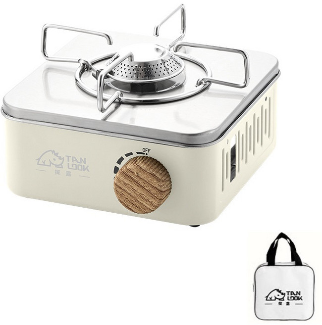 캠핑 미니 부탄가스버너 스토브, 1개, 화이트+파우치