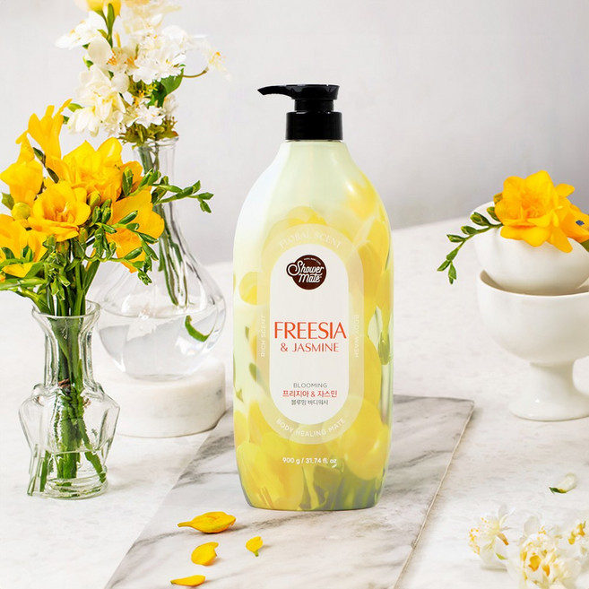 샤워메이트 플라워퍼퓸 옐로우플라워 프리지아&자스민 바디워시, 900g, 3개