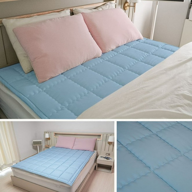 e 한일 탄소온열매트 더블 2인용 침대 전기 장판 매트 전자파없는 emf 인체감지 원적외선 워셔블, 더블150X200cm(블루)