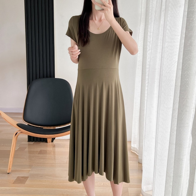 BabyShare 莫代爾短袖孕婦裙，舒適透氣長裙 J2S009D3L