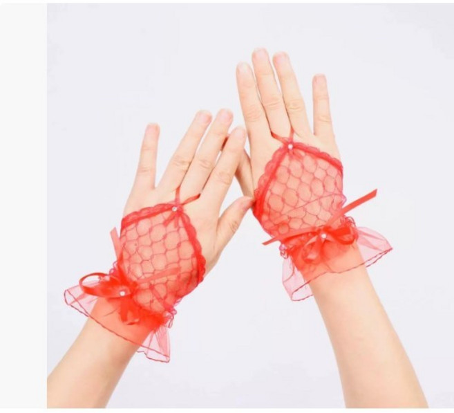 파티 웨딩 망사 장갑 피로연 SH1089WW, 1개, 레드