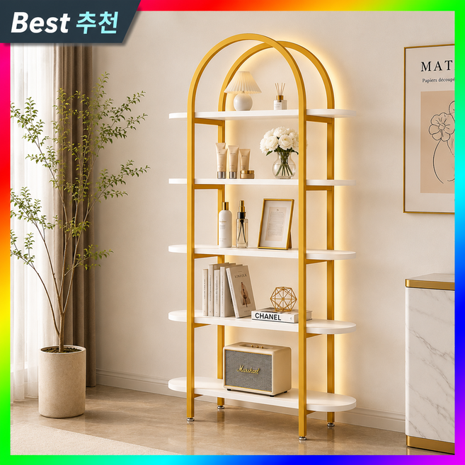 아르코브 모던 진열장 미용실 피부샵 네일 카페 수납 전시 선반 샘플 진열대, 골드 프레임 80cm (LED 증정)