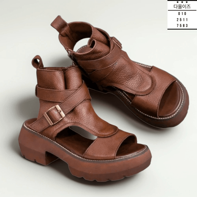 여름 샌들부츠 6cm 옆지퍼 가보시 토오픈 가죽 중년 여성 여름 앵글 부츠