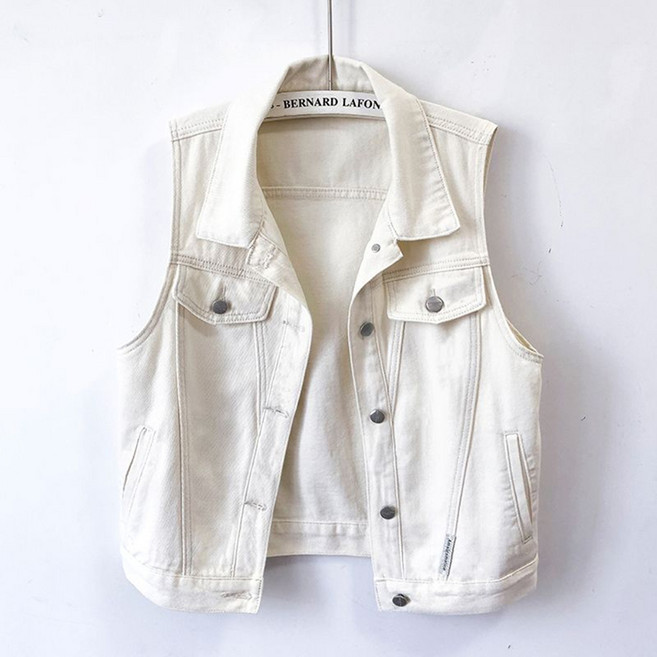 IWMAFT 여성 데님 조끼 카라넥 크롭 기장 버튼 디테일 포켓 디자인 슬림핏 캐주얼 레이어드 아우터 HY929