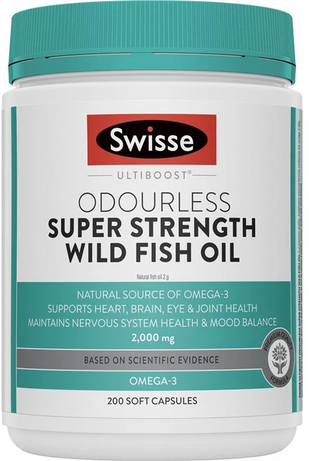 스위스 무취 슈퍼 스트렝스 와일드 피쉬 오일 2000mg 200캡슐, 1개, 200정 - 쿠팡