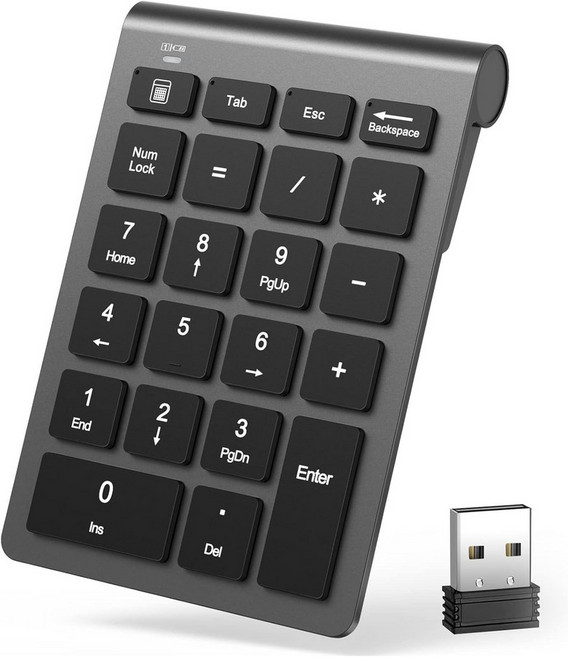 LIGANSTAR 번호 패드 무선 숫자 키패드 22 키 2.4GHz USB 수신기를 사용한 10가지 주요 재무 회계 데이터 입력 Surface Pro 노트북 데스크탑 PC 노트북용