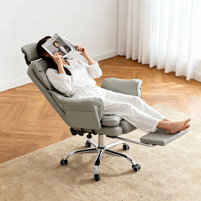 하루꿈 의자 사무용 게이밍 중역의자 리클라이너 허리 편한 인체공학 각도 높이 발받침 조절 책상 의자, 연 그레이