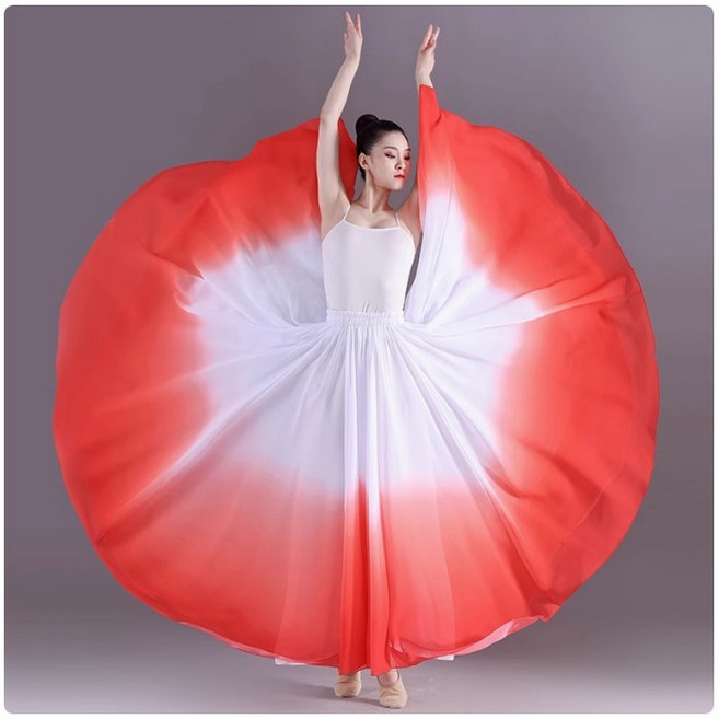 쌍천 여성 라인댄스복치마 난타복 라틴댄스 스커트 그러데이션 클래식 스커트 풀치마 한국무용치마
