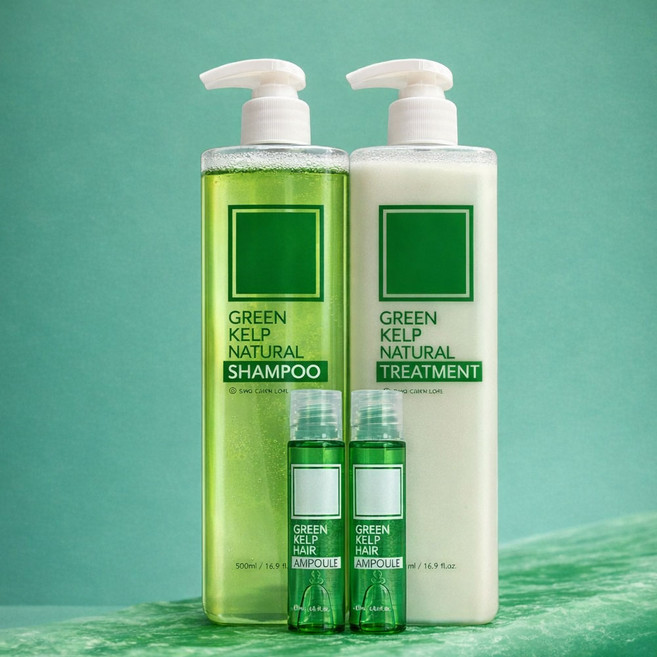 다시마샴푸 천연계면활성제샴푸 계면활성제없는 커피 글라이신샴푸 두피가려움 성분좋은 약산성 샴프, 다시마SET+앰플2개+두피브러쉬, 1개, 500ml