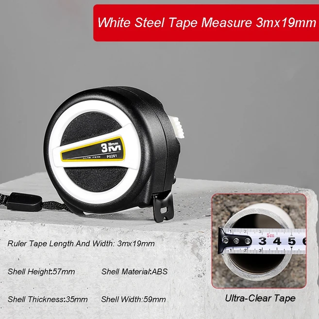 ABS 테이프 측정 톱 강철 너비 당김 눈금자 19-25mm 자동 잠금 3 5 10m 1 개, 03 White 3mx19mm, 01 1 Pcs
