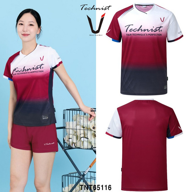 테크니스트 배드민턴 티셔츠 반팔 상의 화이트 플럼 차콜 TNT65116 남성 여성 경기복