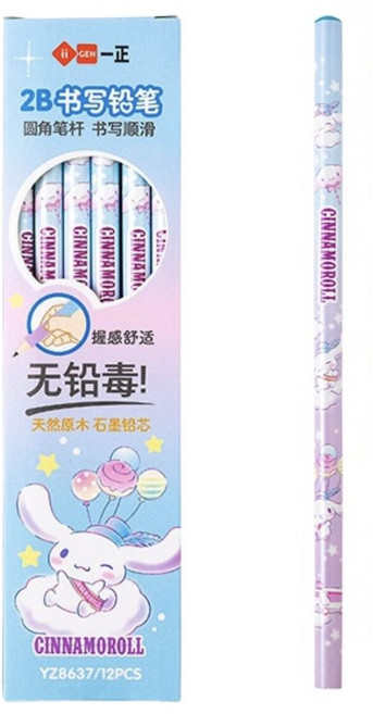 산리오 시나모롤 원형 연필세트 12자루 2B, 보라