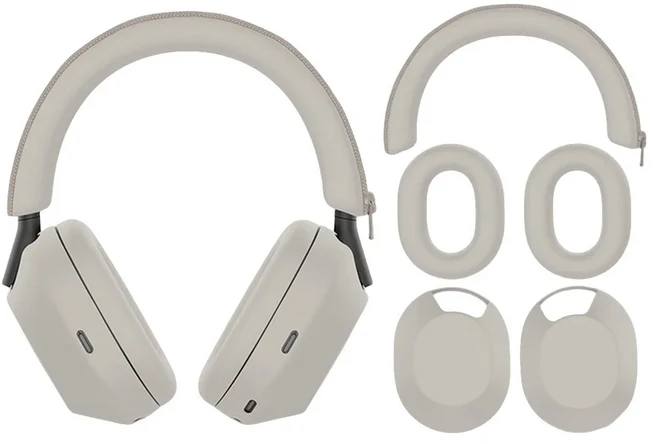 소니 WH-1000XM5 헤드폰용 실리콘 쉘 케이스 + 이어 캡 커버 헤드밴드 종합 보호, 02 회색