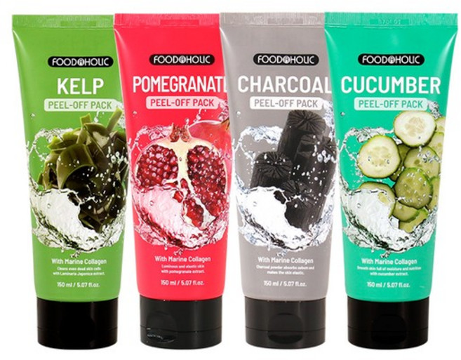 푸드어홀릭 콜라겐 필오프팩 150ml / 참숯.다시마.석류.오이 택1, 1개, 1개