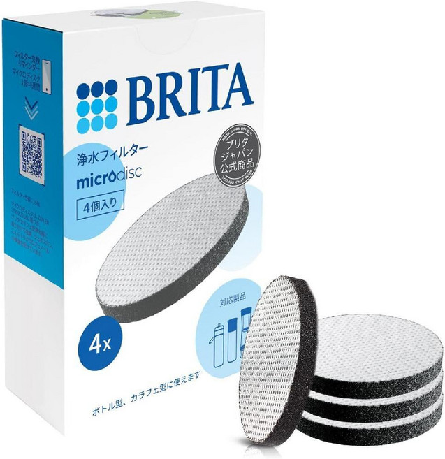 (일본정품) 브리타 휴대용 정수 필터 물병 보틀 2개 세트 마이크로 디스크 필터, 교체용 카트리지(4EA), 1개
