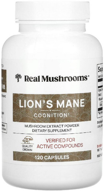 리얼 머쉬룸스 Real Mushrooms 노루궁뎅이버섯 버섯 추출물 분말 캡슐 120정 RMS-06804, 1개