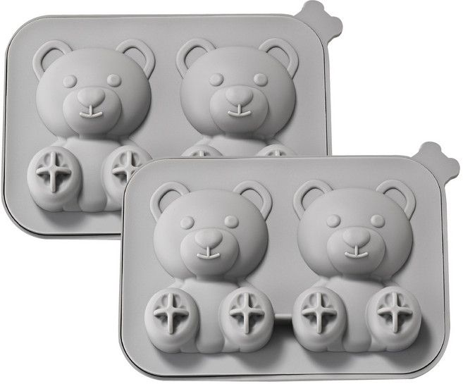 실리콘 입체 곰돌이얼음틀 캐릭터 하이볼 아이스몰드 얼음틀 아이스트레이, 그레이, 2개